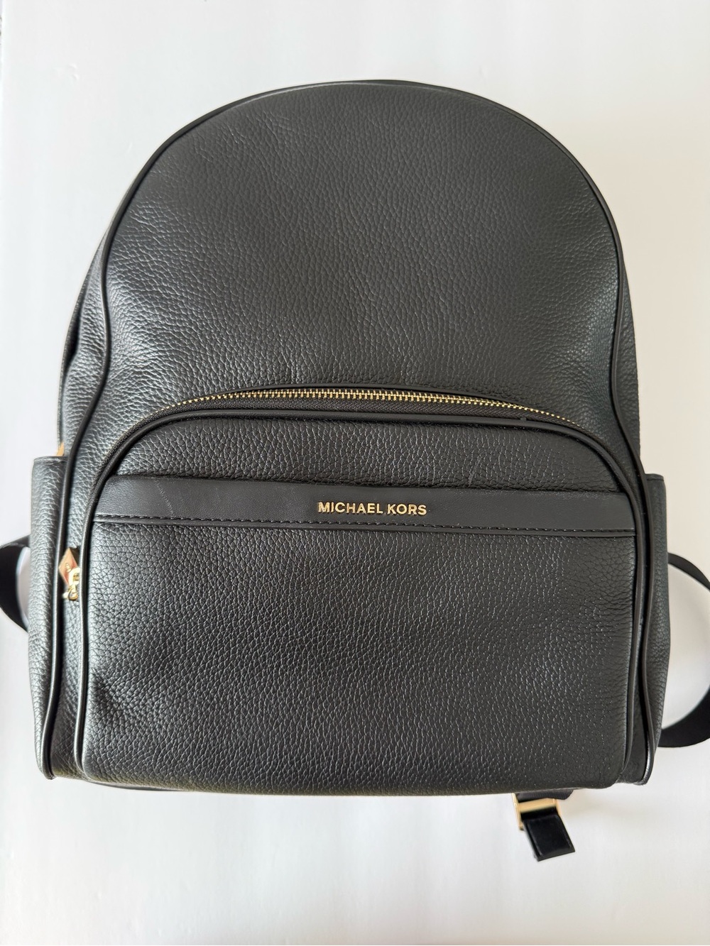 Michael Kors Black Pebbled Leather Backpack with Gold Logo